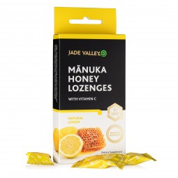 Manuka Honey Lozenges Lemon Front with Product WEB