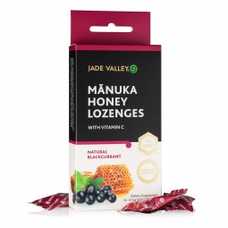 Manuka Honey Lozenges Blackcurrant Front with Product WEB